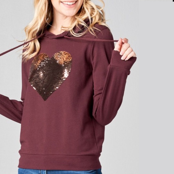 Heart Sequin Hoodie- plum - Picture 2 of 3